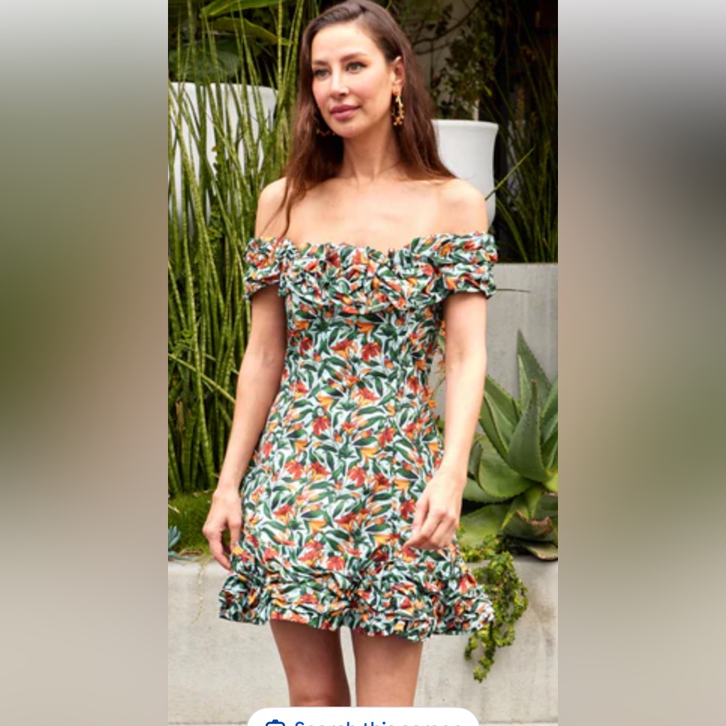 Agua Bendita Off-Shoulder Floral Midi Dress In Orange & Green - Small
